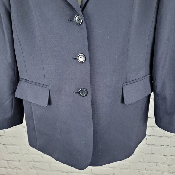 Talbots Blue Italian Wool Stretch 3 Button Peak Blazer USA Made Size 14 - Picture 9 of 16